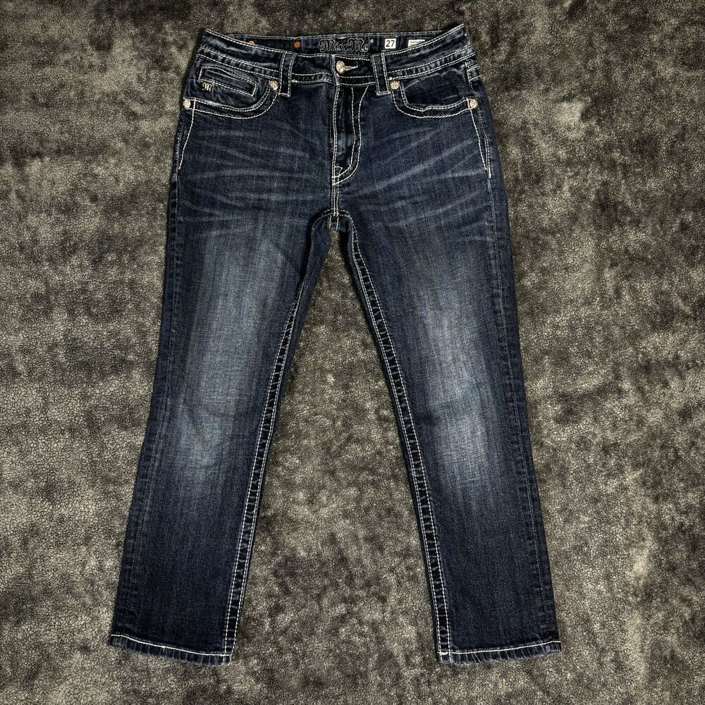 Miss Me Jeans Capri Boyfriend Dark Wash 27 Wings Embroidery Bling HTF